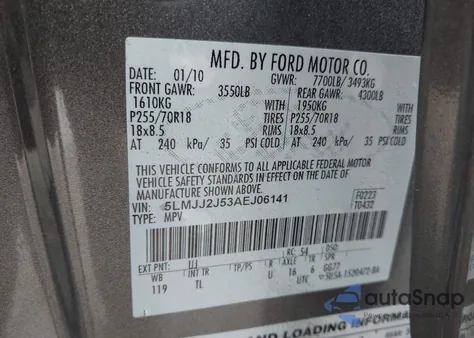 2010 Lincoln Navigator from USA, damaged, VIN 5LMJJ2J53AEJ06141